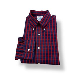 J. Press Men's Red Navy Plaid Button Down Shirt Long Sleeve Size L Made in USA